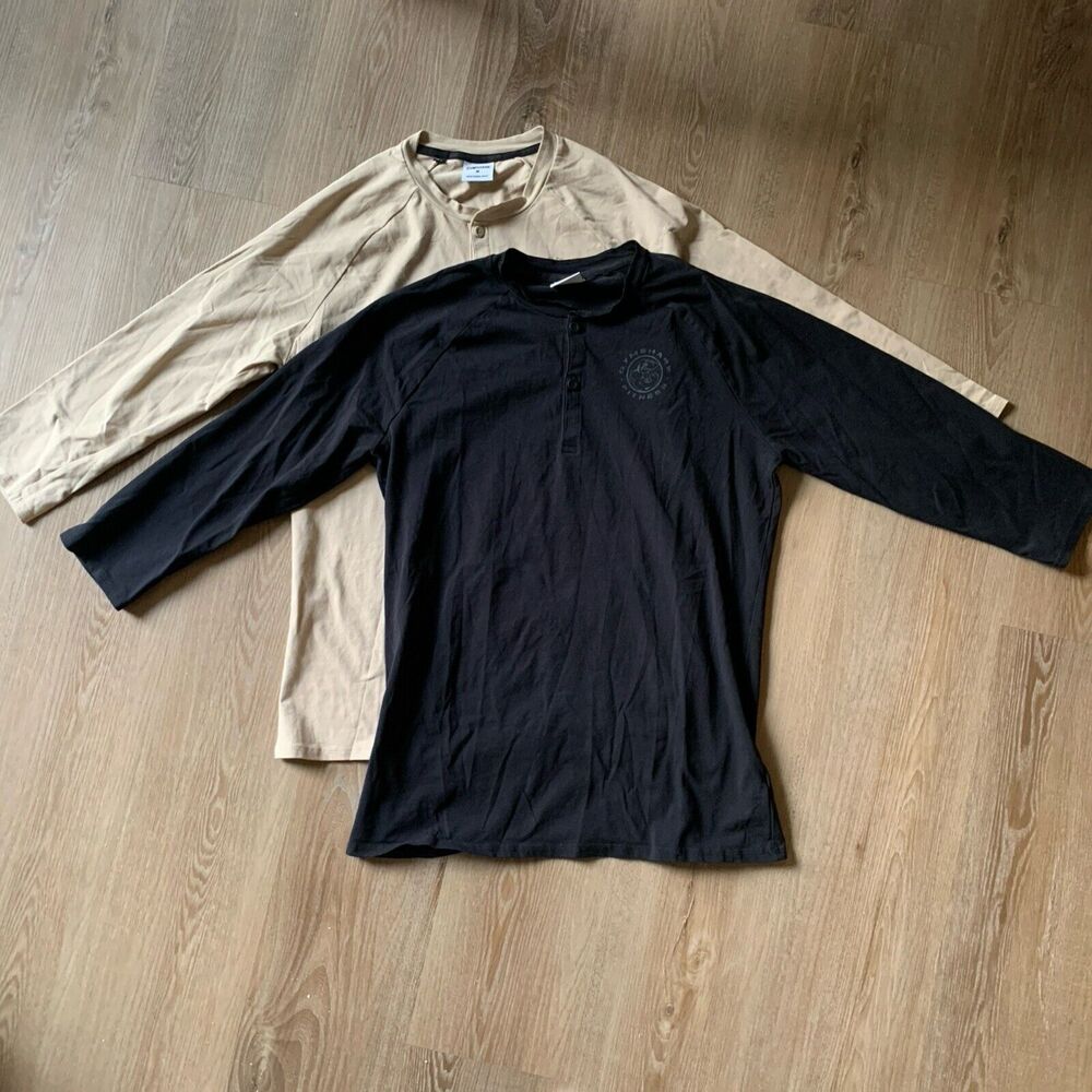 Gymshark Men's Legacy Henley 3/4 Sleeve Cotton Stretch T-Shirt Size M - Lot of 2